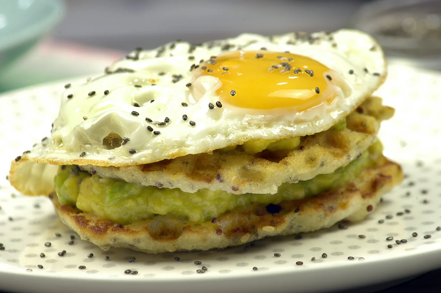 Seed waffle with avocado and egg